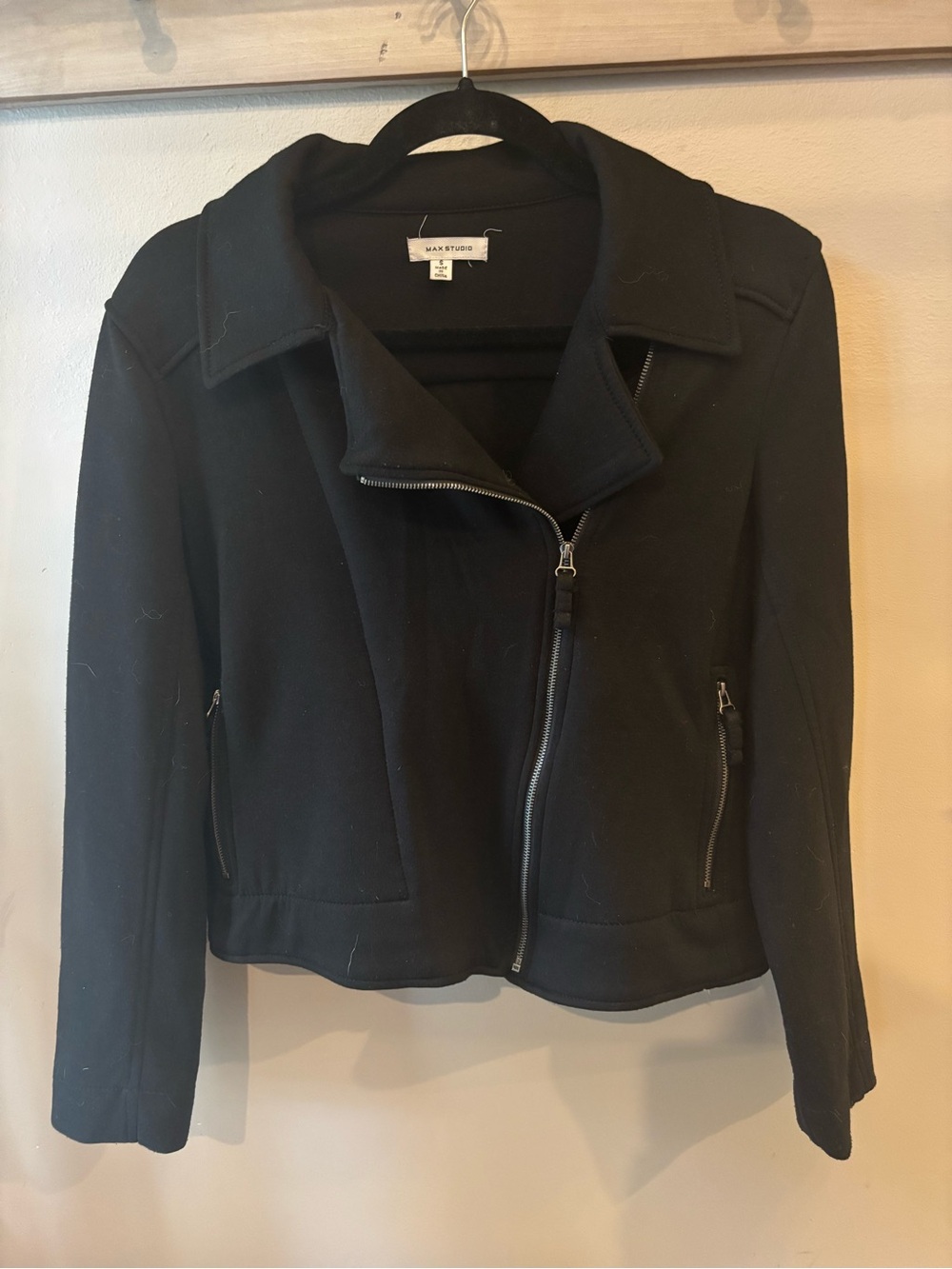 Max Studio Black Moto-Style Asymmetrical Zip Jacket